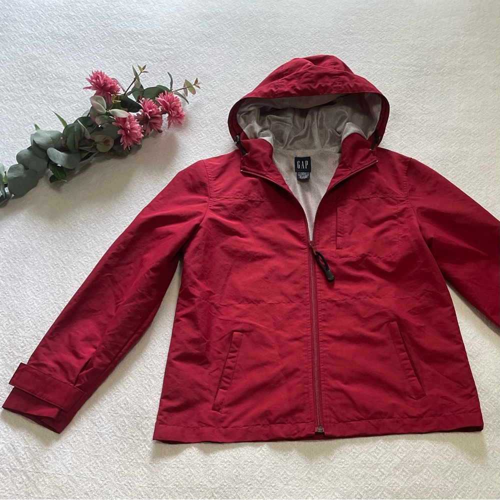 GAP Cherry Red Hooded Rain‎ Jacket Size S